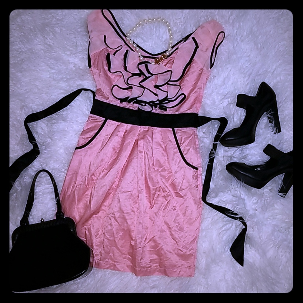 Elegant Silk Blush Pink Ruffle Dress